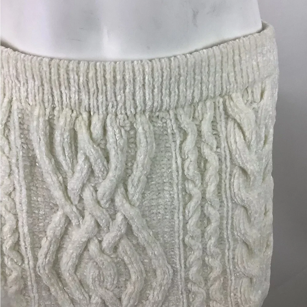 Didi Knitwear Sz 2 Heavy Cable Knit Chenille A-Line Skirt Cream Acrylic Rayon - Picture 3 of 6